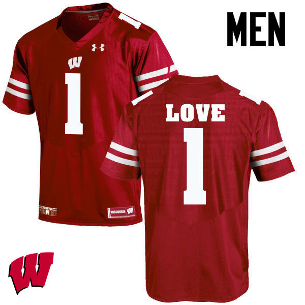 Men Wisconsin Badgers #1 Reggie Love College Football Jerseys-Red